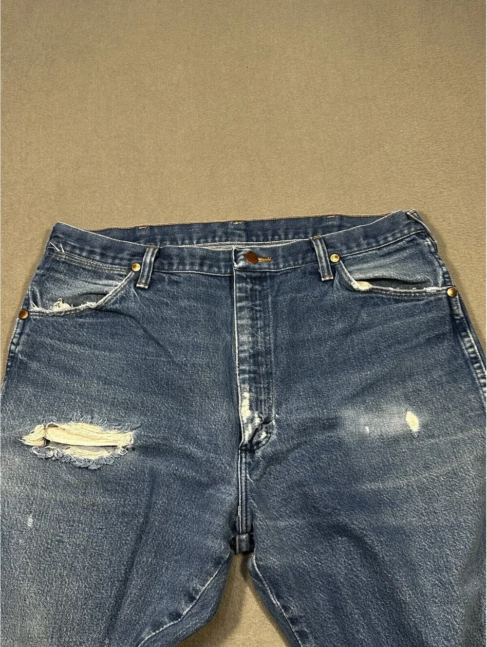 Wrangler 38x33 Made In USA Distressed Jeans Men Blue Vintage Style Denim